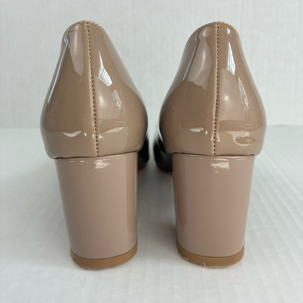 JOY IN LOVE Faux Patent Block Heel Pumps Black Nude Ombré Two Tone - Picture 4 of 10